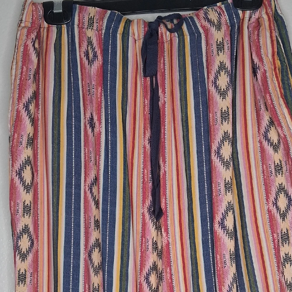 Coldwater Creek Southwest Terra Stripe Rayon Pants Wide Leg Multicolor Pockets L
